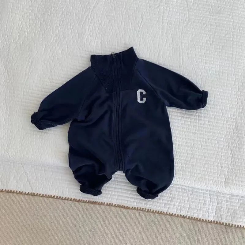 Color: Blue, Kid Size: 9M - MILANCEL Autumn Baby Clothes Letter Print Boys Rompers Front Zipper Infant Boys Jumpsuits Toddler Outfit
