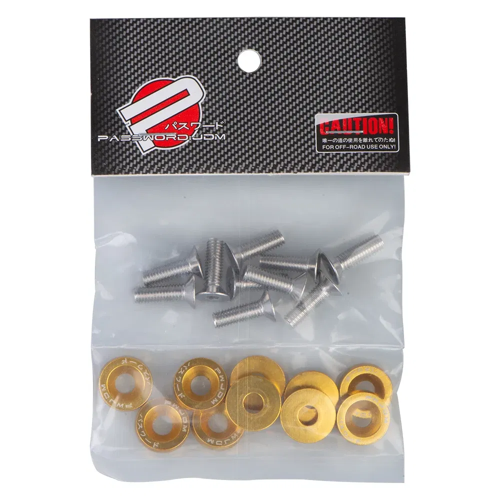 Color Name: Gold - Universal 10PCS M6 Car Styling Modification JDM Sticker Stickers Password Fender Washer License Plate Bolts Auto Accessories