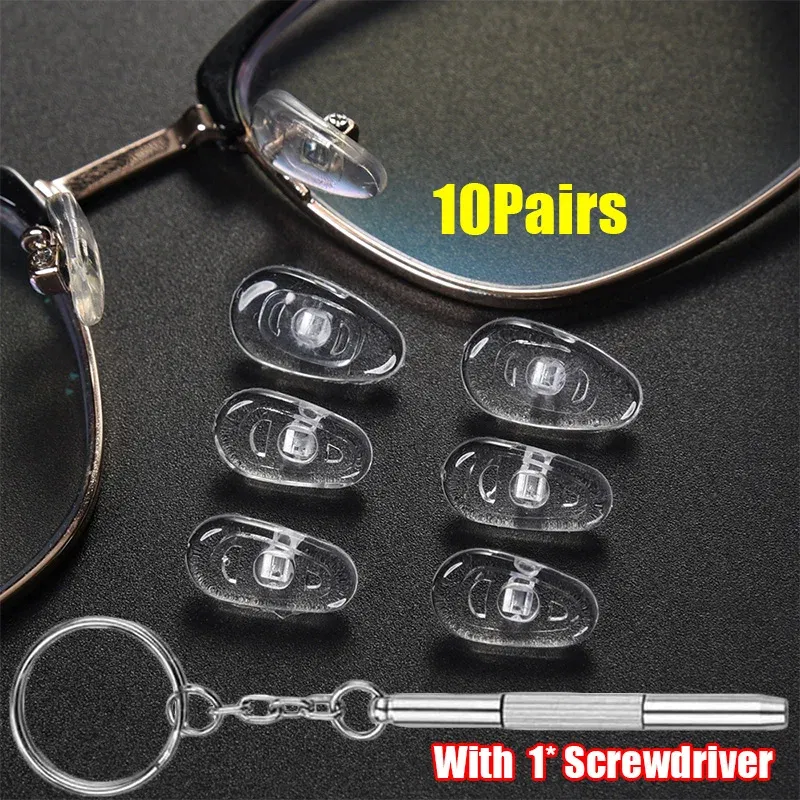 Color: WHITE - Eyeglasses Nose Pads with Screwdriver Soft Oval Silicone Air Chamber Glasses Anti-slip Nose Pad Screw Replacement Repair Tools