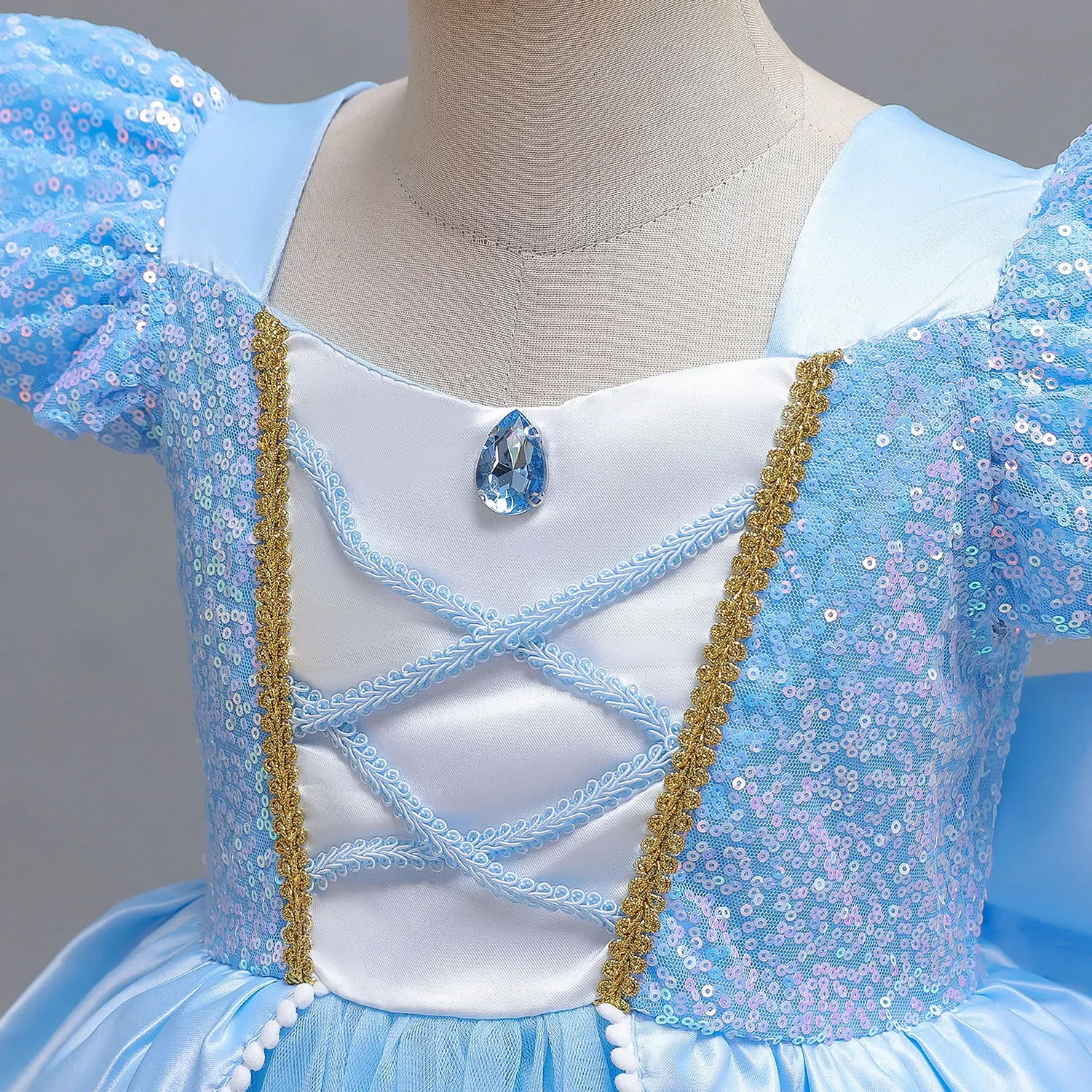 Kid Size: 13, Color: GRAY - Disney Deluxe Elegant Cinderella Princess Ball Gown Fancy Birthday Cinderella Party Dress Vestidos Costume Play Carnival Apparel