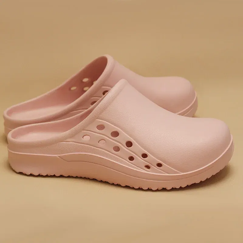 Color: GRAY, Shoe Size: 33 - High Quality Scrub Shoes Non-slip Dentist Nursing Clogs Healthcare Service Work Slippers Soft Operating Room Protective Clogs