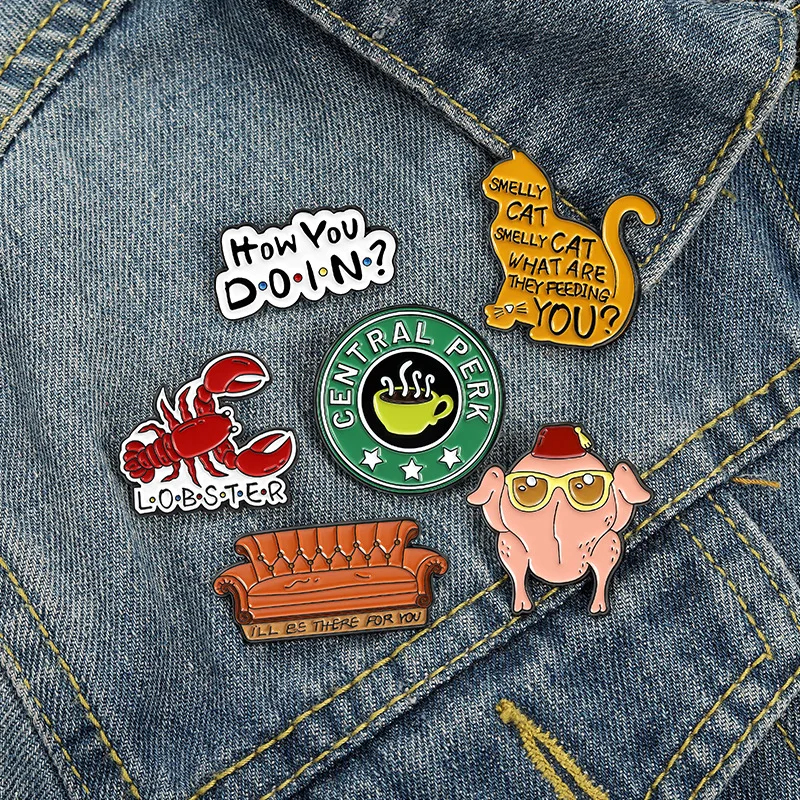 Metal color: Rhodium Plated, Ships From: CHINA - New Creative American TV Series Friends Pin Cartoon Cute Lobster Sofa Shaped Letter Pin Badge