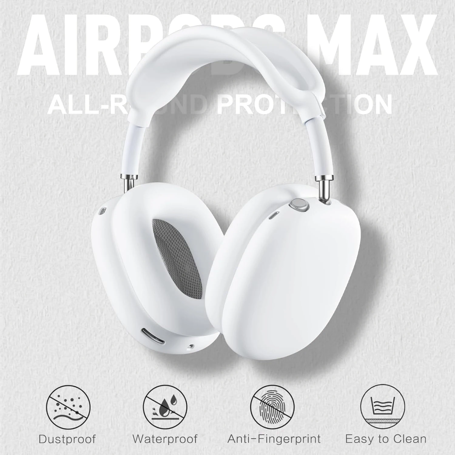 Color: WHITE - Silicone Case Cover for AirPods Max(2024/2020) Headphones, Anti-Scratch Ear Pad Case Cover/Ear Cups Cover/Headband Cover
