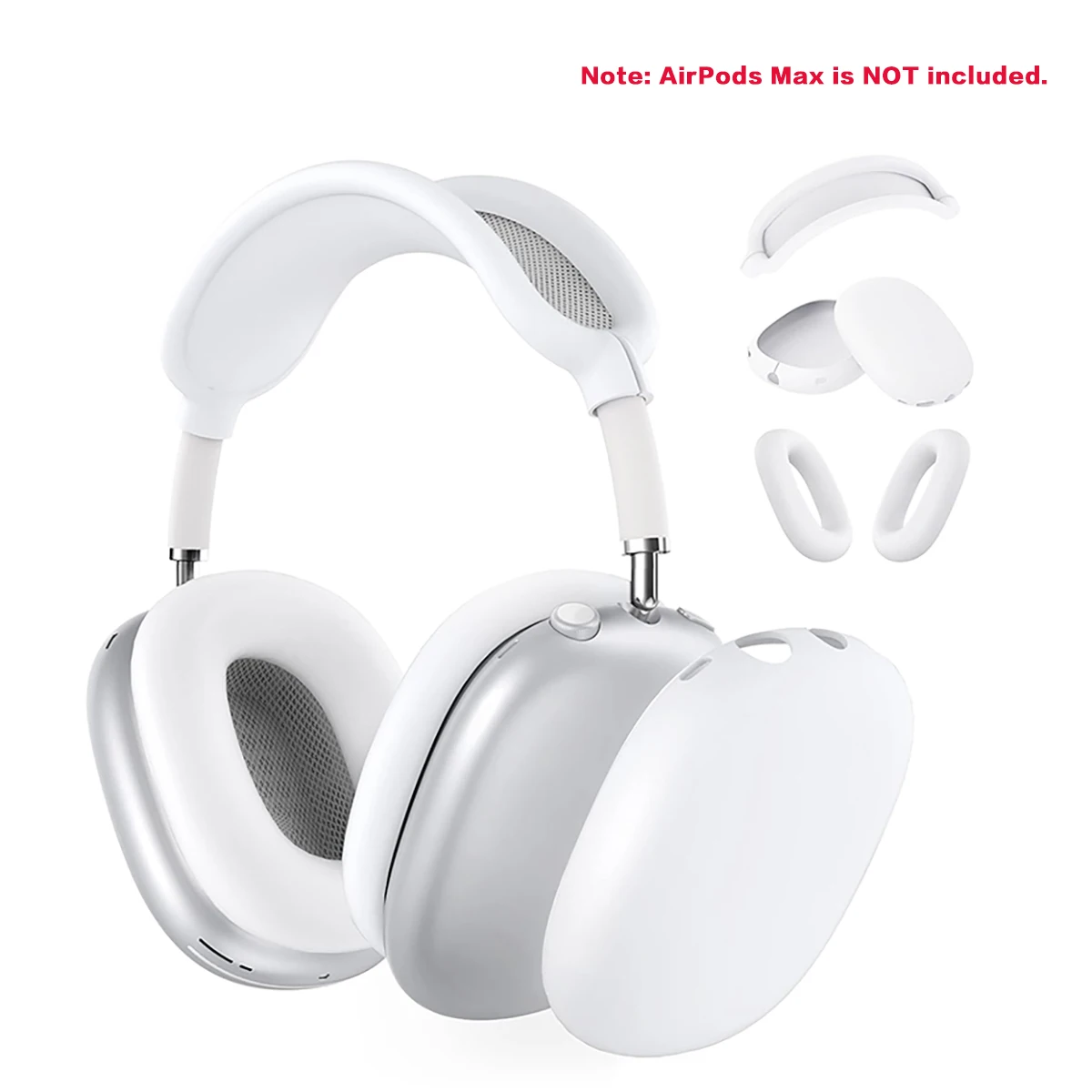 Color: WHITE - Silicone Case Cover for AirPods Max(2024/2020) Headphones, Anti-Scratch Ear Pad Case Cover/Ear Cups Cover/Headband Cover