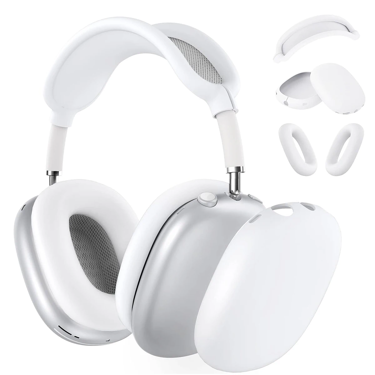 Color: WHITE - Silicone Case Cover for AirPods Max(2024/2020) Headphones, Anti-Scratch Ear Pad Case Cover/Ear Cups Cover/Headband Cover