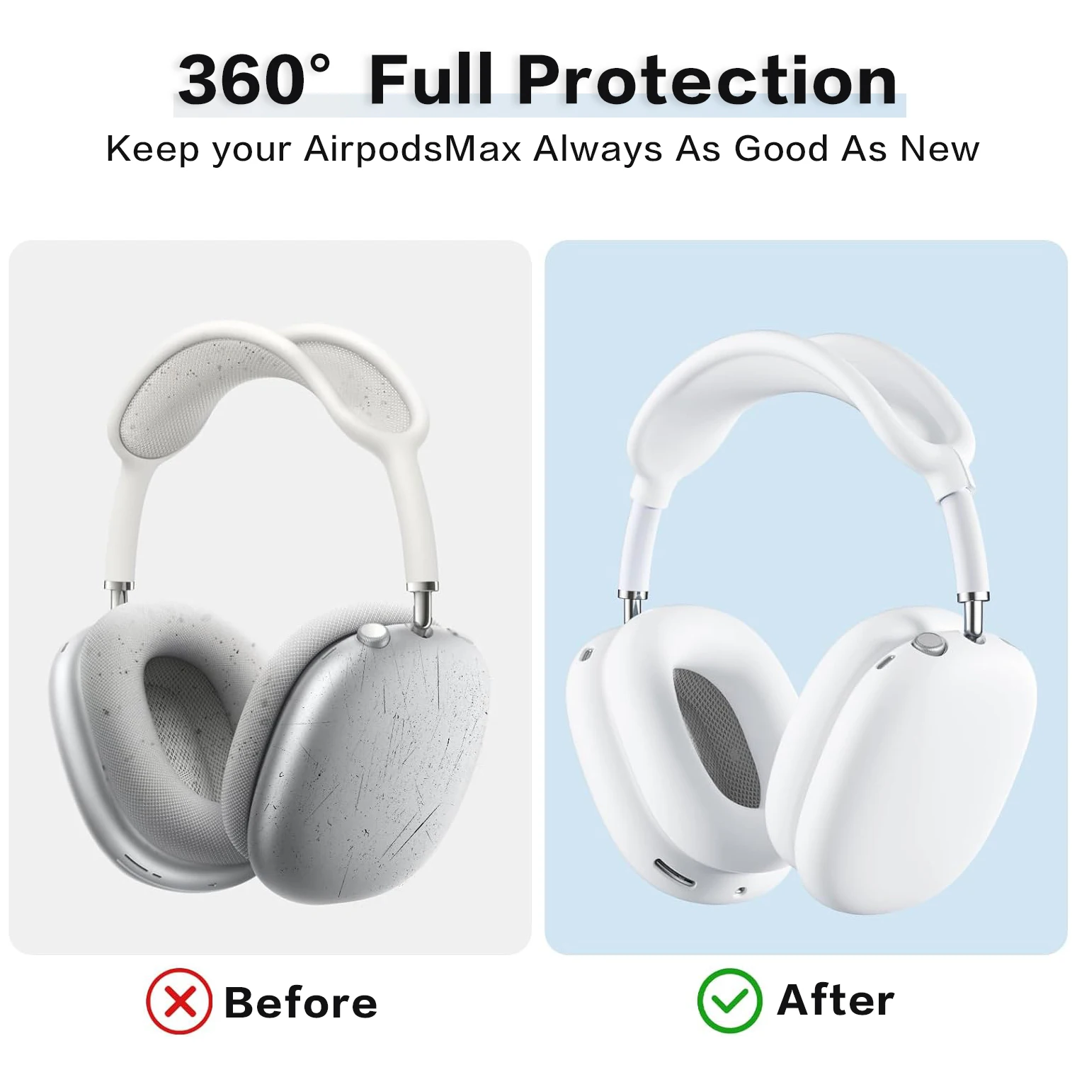 Color: WHITE - Silicone Case Cover for AirPods Max(2024/2020) Headphones, Anti-Scratch Ear Pad Case Cover/Ear Cups Cover/Headband Cover