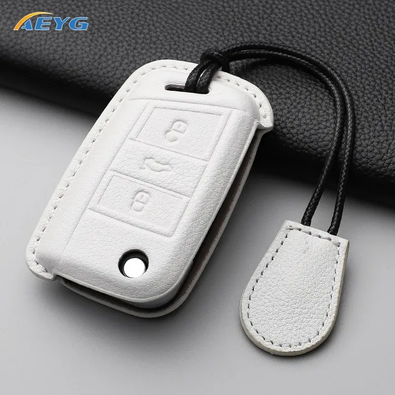 Color Name: Red - VW Car leather Key Case Cover For Volkswagen Golf 7 MK7 Tiguan MK2 For SEAT Ateca Leon FR 2 Ibiza For Skoda Octavia Shell Fob