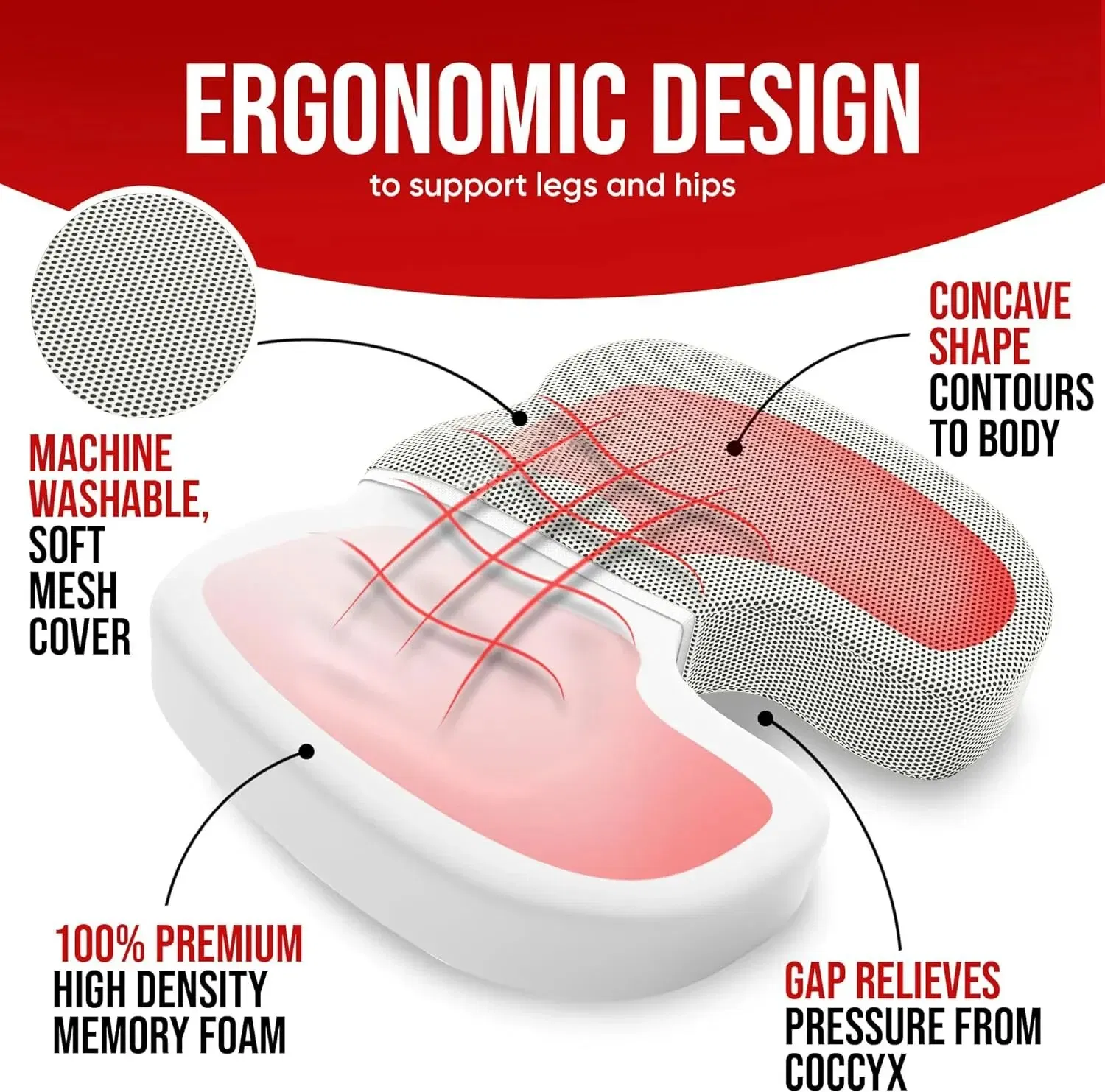 Color: black - Ergonomic Memory Cotton Office Cushion Hemorrhoid Cushion Chair Cushion Sedentary Artifact Student Ass Cushion