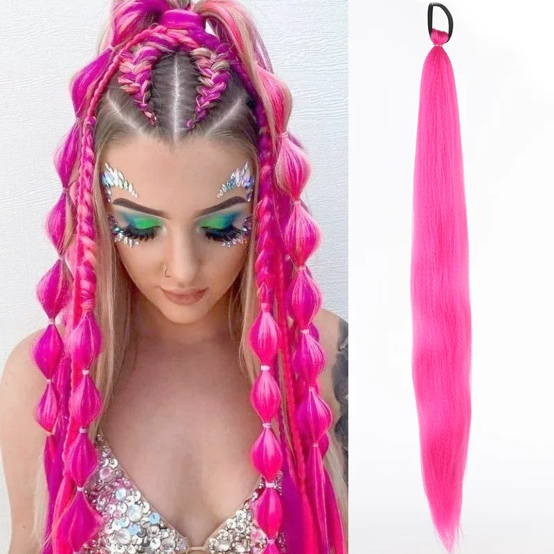 Color: 1B/27HL, Stretched Length: 26inches - LUPU Synthetic Ponytail Extension with Elastic Tie Hair Band 26" Long Straight Colored Braiding Ponytail Ombre Pink Purple Blue