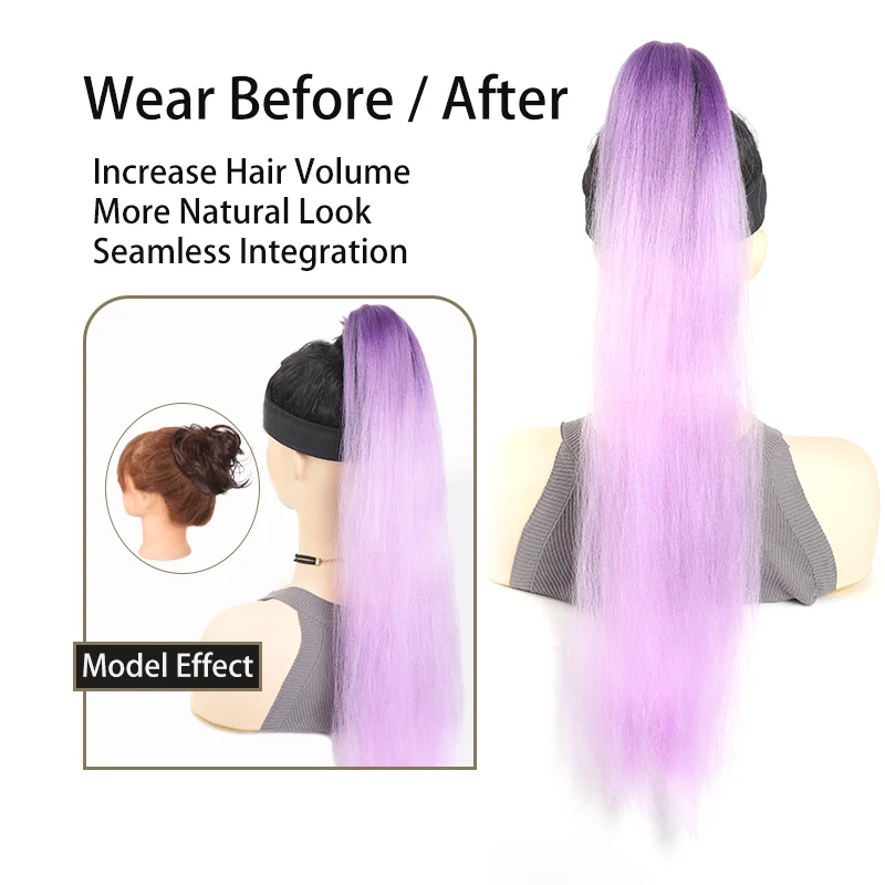 Color: 1B/27HL, Stretched Length: 26inches - LUPU Synthetic Ponytail Extension with Elastic Tie Hair Band 26" Long Straight Colored Braiding Ponytail Ombre Pink Purple Blue