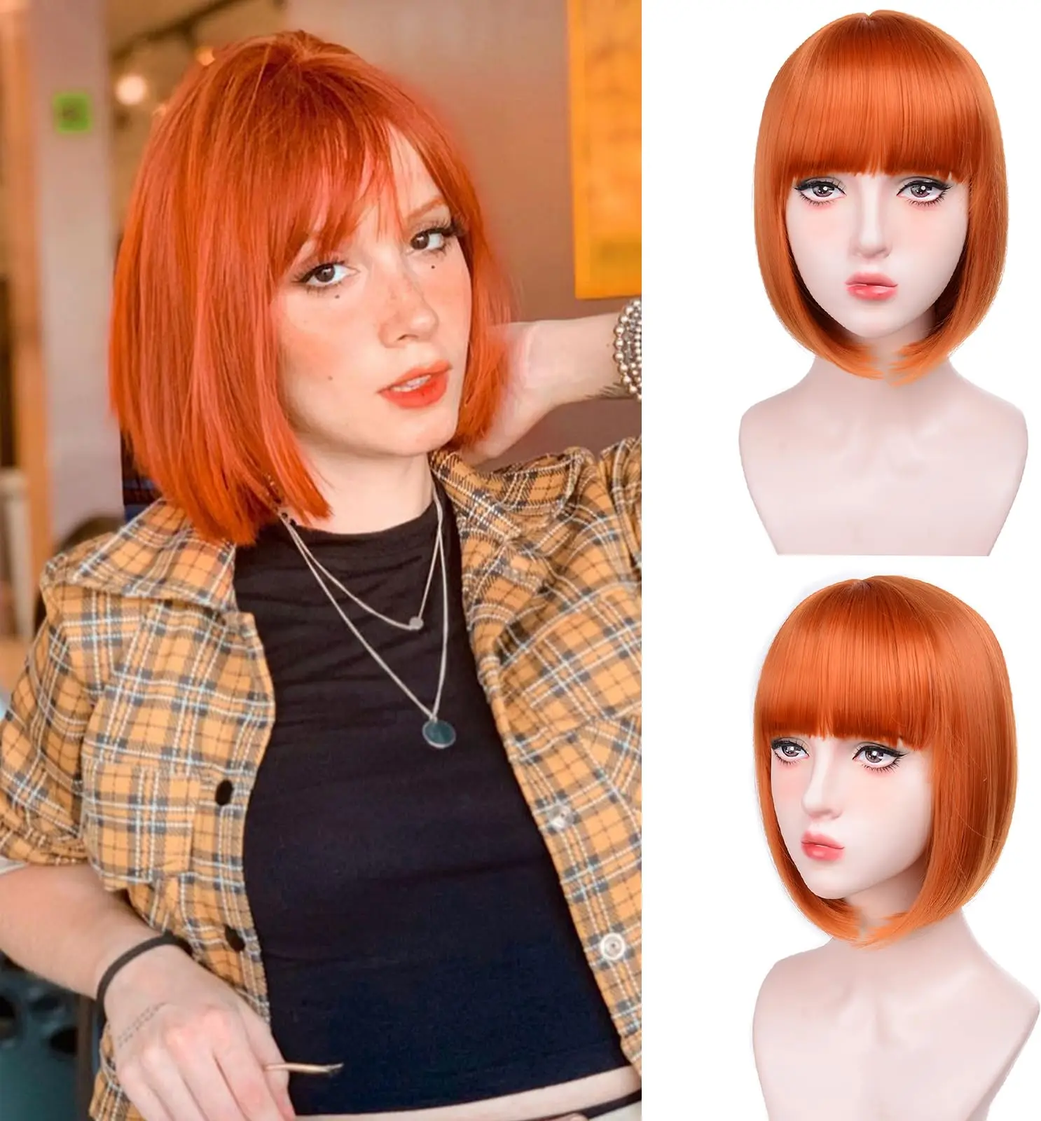 Color: P2/350, Stretched Length: 12inches - New light gold bob hairstyle synthetic wig for Halloween party cosplay wig for daily use high-temperature hair accessory