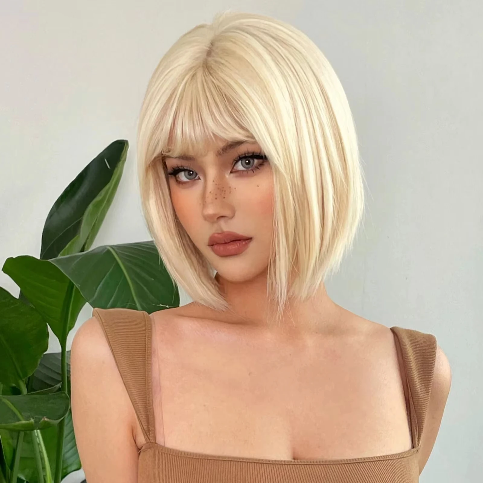 Color: P2/350, Stretched Length: 12inches - New light gold bob hairstyle synthetic wig for Halloween party cosplay wig for daily use high-temperature hair accessory