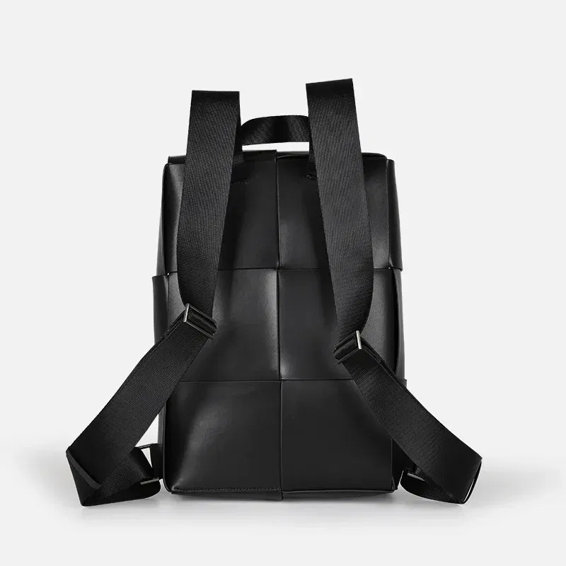 New Fashion Brand Genuine Leather Men Woven Backpacks Real Natural Leather Student Backpack Boy Luxury Weave Computer Laptop Bag