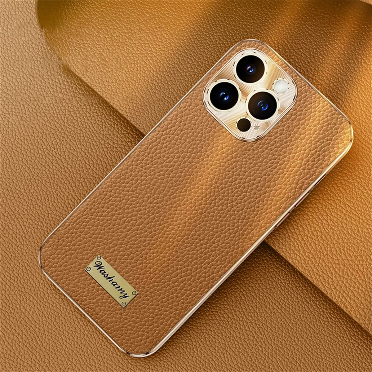 Color: Blue, Compatible-Phone Models: For iPhone 16 Pro Max - Luxury Genuine Leather Phone Case For iPhone 15 14 13 Pro Max Plating Soft Silicone Frame Shockproof Cover For iPhone 16 Pro Max