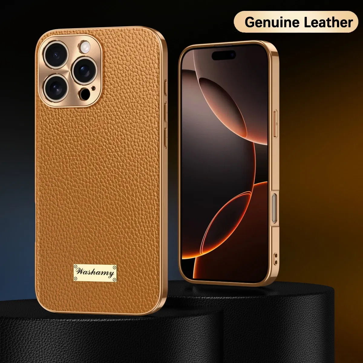 Color: Blue, Compatible-Phone Models: For iPhone 16 Pro Max - Luxury Genuine Leather Phone Case For iPhone 15 14 13 Pro Max Plating Soft Silicone Frame Shockproof Cover For iPhone 16 Pro Max