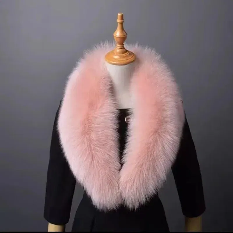 Color: Pink, Size: L - Winter Real Fox Fur Collar Woman Furry Natural Raccoon Fur Scarf Shawls Luxury Neck Warmer Wraps For Coat Fur Scarves Large Size