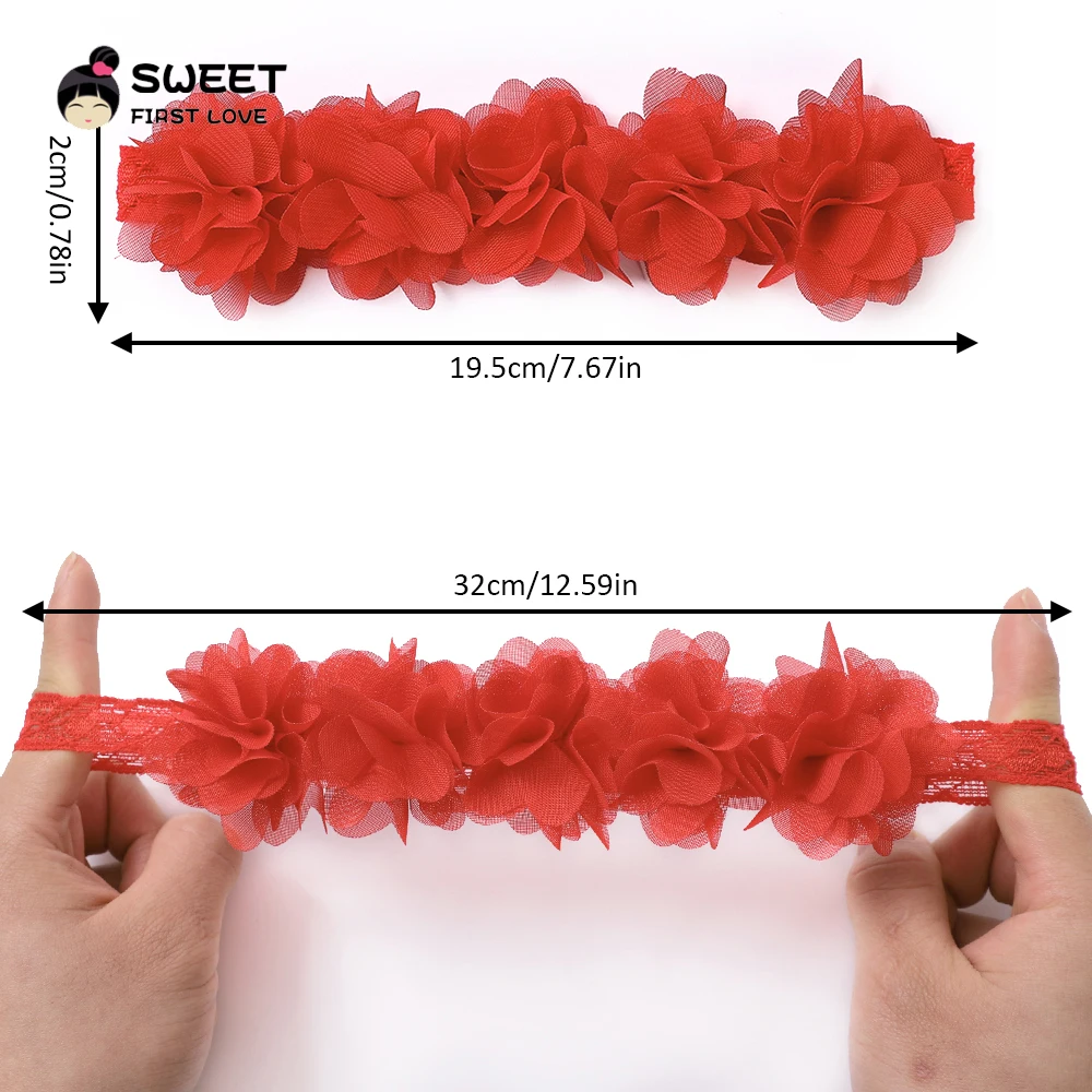 Color: Brown - Pink Baby Flower Headband Pink Chiffon Hair Bands Handmade DIY Headwear Hair Accessories for Kids Children Newborn Toddler