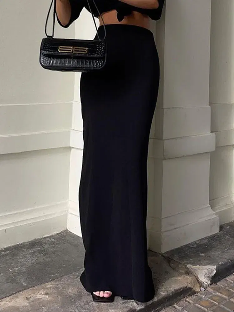 Color: black, Size: L - Fashion For Women Black Long Skirts High Waist Slim Seamless Elegant Ladies Gown Casual Summer 2024 New Female Maxi Skirts