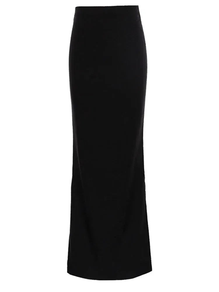 Color: black, Size: L - Fashion For Women Black Long Skirts High Waist Slim Seamless Elegant Ladies Gown Casual Summer 2024 New Female Maxi Skirts