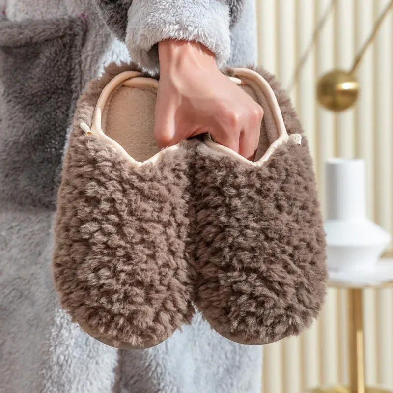 Color: Grass-Green, Shoe Size: 44-45, Ships From: CHINA - Crestar Warm Fluffy Women Slippers Winter New Indoor Soft Sole Fuzzy Bedroom Flat Slides Non-slip Fleece Lind Fur House Slippers