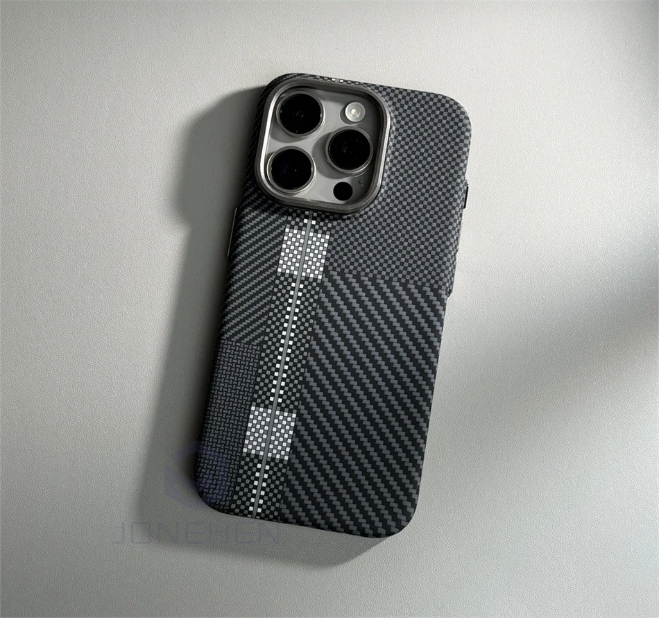 Color: Dark Grey, Material: Neoprene - Luxury Alloy Lens Personalized Pixel 3D Relief Carbon Fibre Pattern Case For iPhone 13 14 15 16 Pro Max Slim Cover For Magsafe