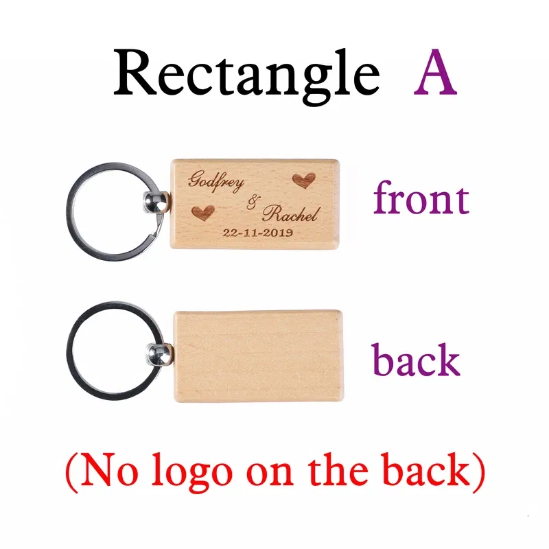 Color: Gold - 2024 Custom Logo Blank Round Rectangle Wooden Key Chain DIY Promotion Wood Keychains Wedding Gift