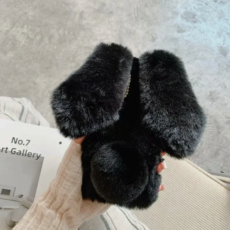 Color: PURPLE, Material: Genuine Leather - Warm Plush Rabbit Fluffy fur Cover for Samsung A15 A25 A35 A55 A14 A24 A34 A54 A13 A23 A33 A53 A12 A22 A32 A52 A51 Phone Case