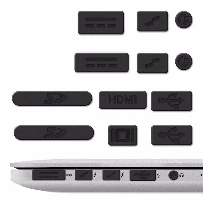 Color: Yellow - 12pcs/set Silicone Data Port Anti Dustproof Plug For Apple Macbook 11Air 13Air 13 Pro dust plug Stopper Cover Set For Laptop