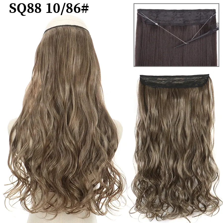 Color: T1B/4/30, Stretched Length: 16inches, Ships From: CHINA - Synthetic Natural Wavy No Clip Fish Line Invisible Hair Extensions Mixed Color Blonde Black Artificial False Hair Piece ForWomen