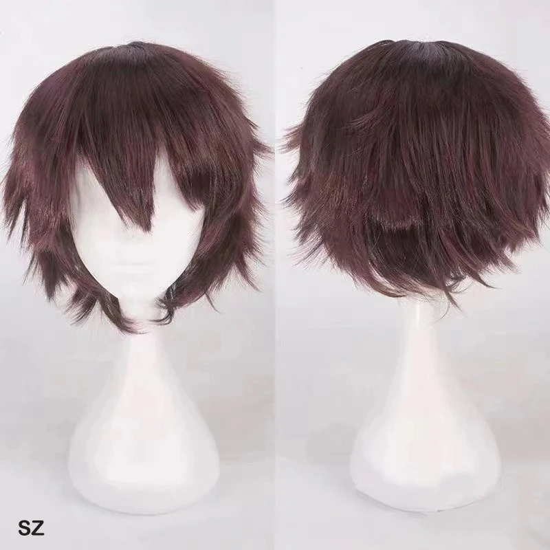 Color: Brown, Stretched Length: 12inches - Unisex Short Bob Cosplay Wig with Bangs | Blonde Purple Gray Color | Halloween Party Lolita Costume Wig