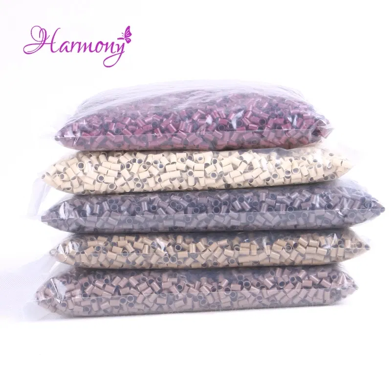 Color: Light Brown - 10000pcs/bag 4.0*3.6*6.0mm Copper Flared Flaring Micro Rings Tube Euro Locks for feather human hair extensions tools accessories