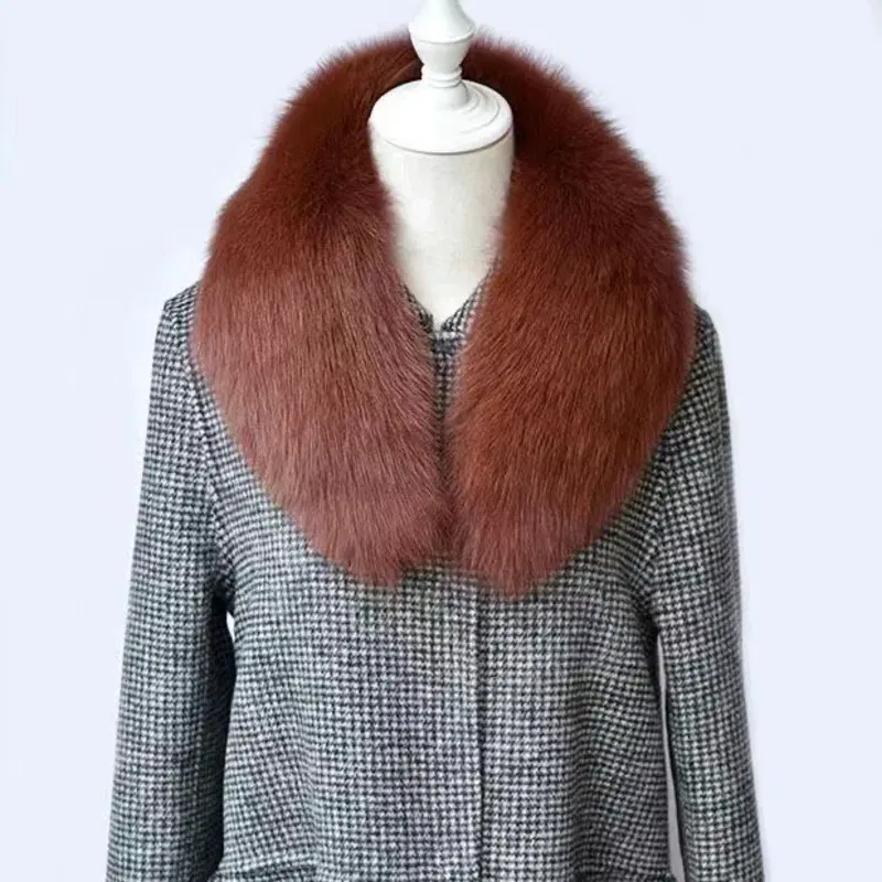 Color: ROYAL BLUE, Size: M - Winter Real Fox Fur Collar Woman Furry Natural Raccoon Fur Scarf Shawls Luxury Neck Warmer Wraps For Coat Fur Scarves Large Size
