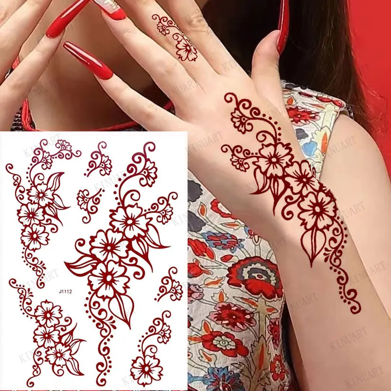 Color: Yellow, Ships From: CHINA - Waterproof Temporary Tattoos for Women Henna Tattoo Stickers Mehndi Design Fake Tattoo for Hand Leg Sleeve Body Art Hena Tatoo