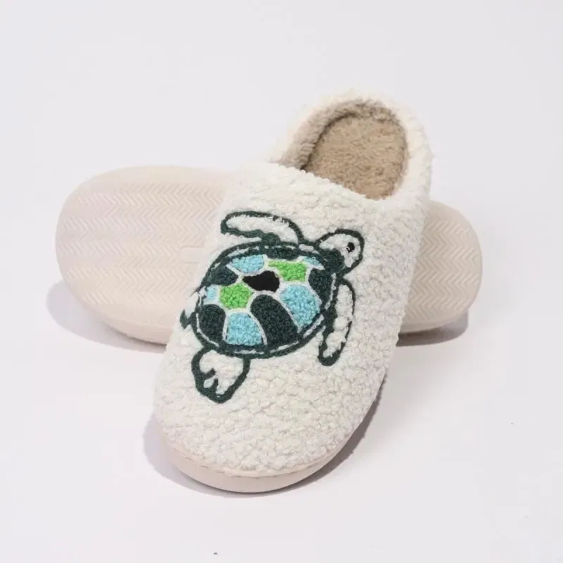 Color: Beige, Shoe Size: 4.5 - Casual Fluffy Slippers Women House Flat Cute Cartoon Designer Platform Winter Shoes Girls Home Fashion Popular Footwear Big Size