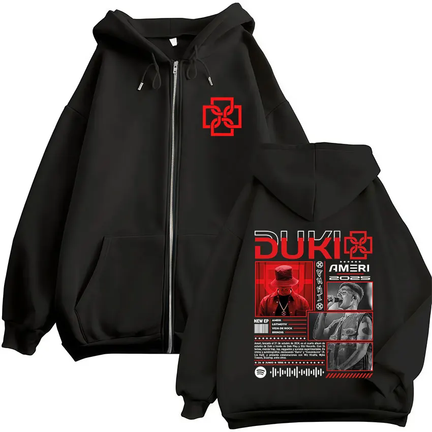 Color: Gold, Size: L - Rapper Duki Ameri World Tour 2025 Zipper Hoodies Men Women Clothing Fashion Hip Hop Zip Up Hooded Oversized Sweatshirts Jackets