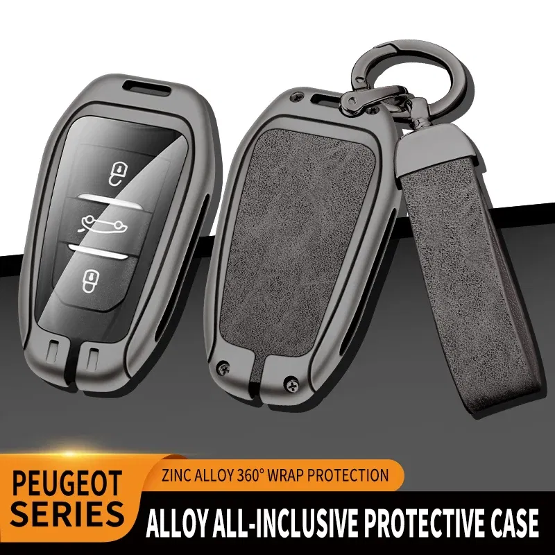 Color Name: black - Car Metal Key Case Cover Shell Fob For Peugeot 308 408 508 2008 3008 4008 5008 For Citroen C4 C6 C3-XR key chain Accessories