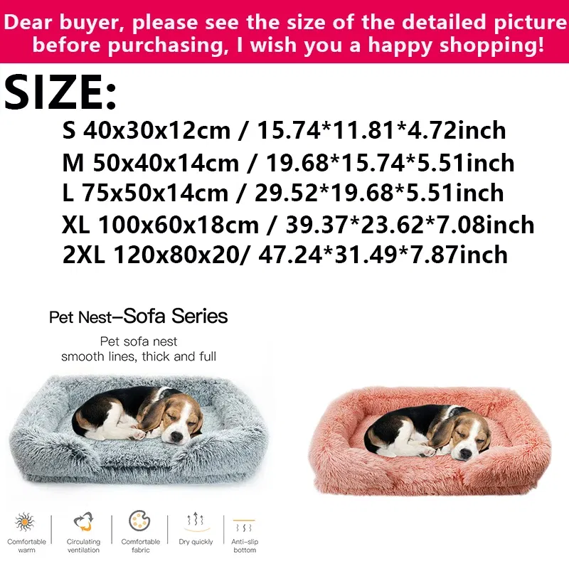Color: light yellow, Size: S - New Large Dog Bed Dog Plush Pet Bed Winter Thickened Pad Dog Sleeping Bed Sofa Removable Pad Dog Small Large Dog square kennel