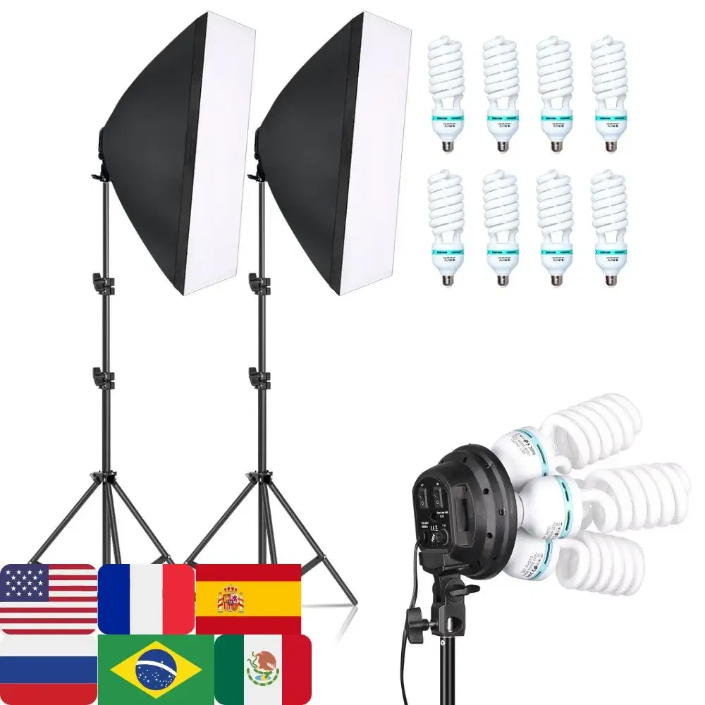 Color: WHITE, Ships From: CHINA - Photography 50x70CM Softbox Lighting Kits Professional Light System With E27 Photographic Bulbs Photo Studio Equipment