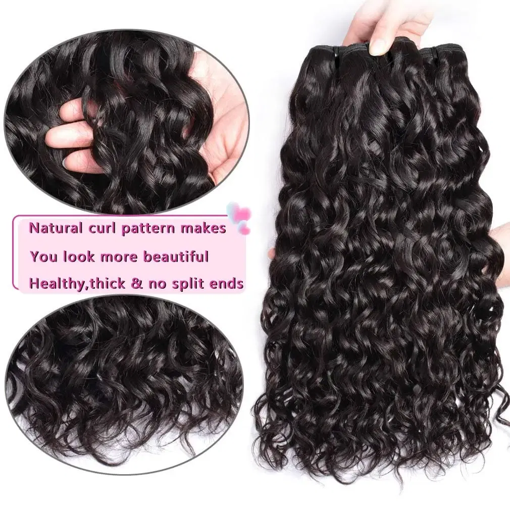 Color: #1, Material Grade: Remy Hair, Longest Hair Proportion: 25%-30%, Ships From: CHINA, Stretched Length: 24 24 26 - Water Wave Bundles 10A Peruvian 100% Human Hair Bundles 1 3 4 Bundles Deal Wet And Wavy Curly Hair Extensions