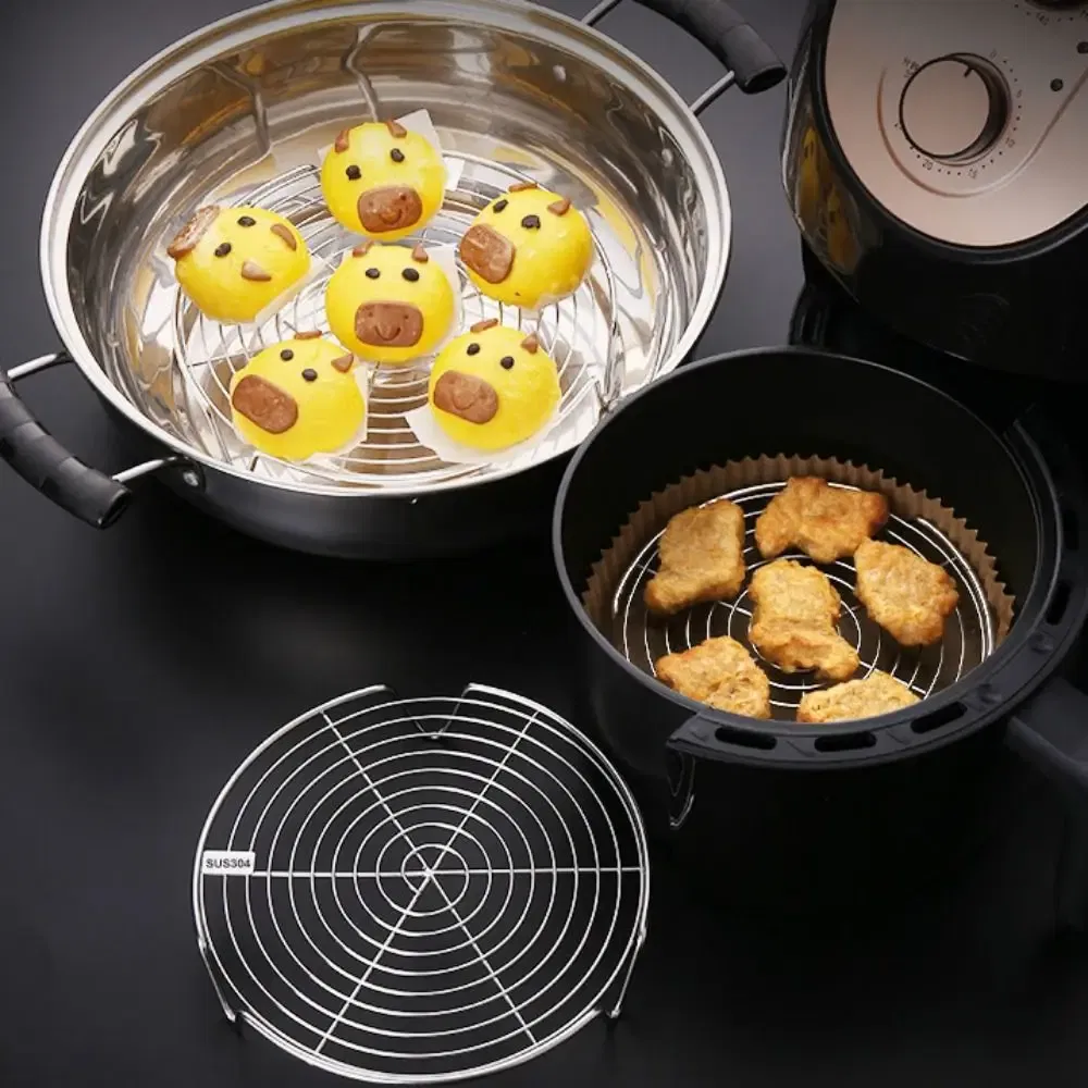 Color: light yellow - 304 Stainless Steel Steamer Rack Multifunction Pot Steaming Tray Dumplings Eggs Grill Stand Kitchen Tableware Cooking Utensils