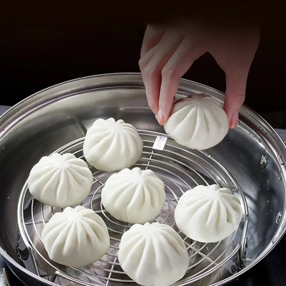Color: light yellow - 304 Stainless Steel Steamer Rack Multifunction Pot Steaming Tray Dumplings Eggs Grill Stand Kitchen Tableware Cooking Utensils