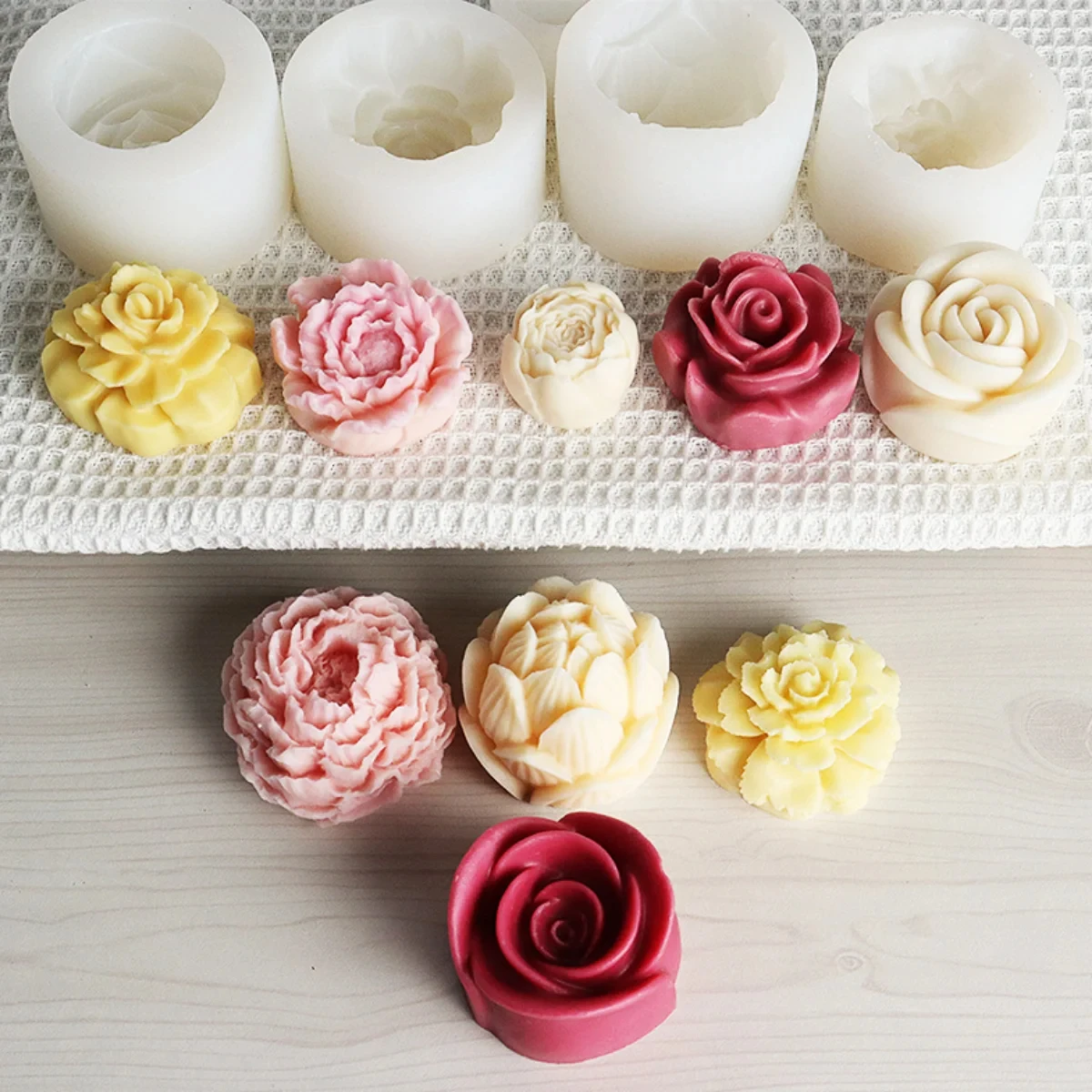 Color: light green - Lotus Flower Silicone Candle Mold Sunflower Peony Multi Style Soap Resin Crystal Mould Heart Rose Chocolate Ice Making Set Gifts