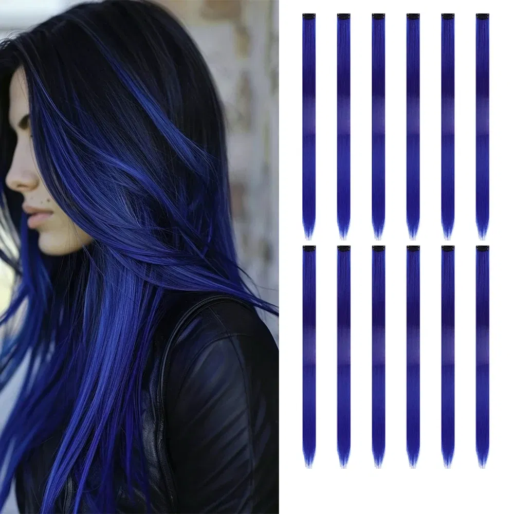 Color: Purple, Stretched Length: 22INCHES - 12-Pack 22" Long Heat Resistant Women's Clip-In Hair Extensions - Durable BB Clip, Natural Look, Trimmable, Easy to Style
