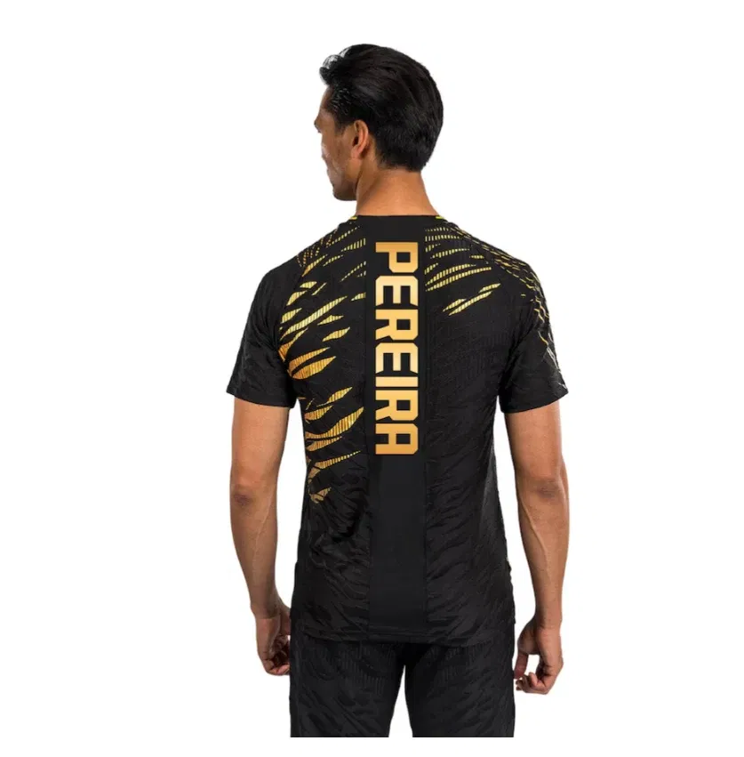 Color: black, Size: M - 2025 New quick-drying tops for Summer Men's UFC Fusion by Venum Black/Gold Alex Pereira Authentic Fight Night Champion Walkout