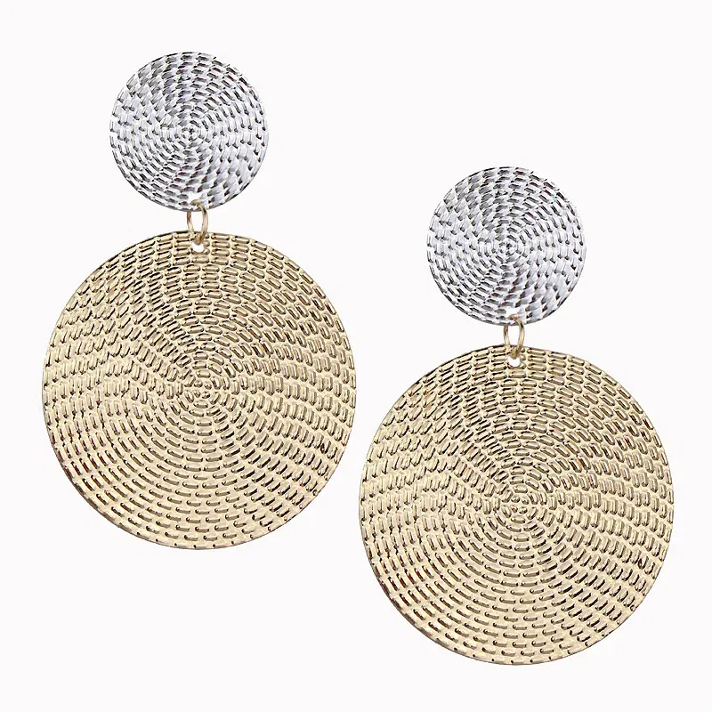 Metal Color: Platinum Plated - Fashion Exaggerated Pendant Size Round Circle Earrings Female Temperament Personality Color Matching Bump Earrings Ear Jewelry