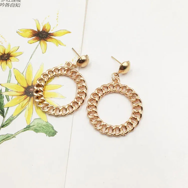 Metal Color: Platinum Plated - Fashion Exaggerated Pendant Size Round Circle Earrings Female Temperament Personality Color Matching Bump Earrings Ear Jewelry