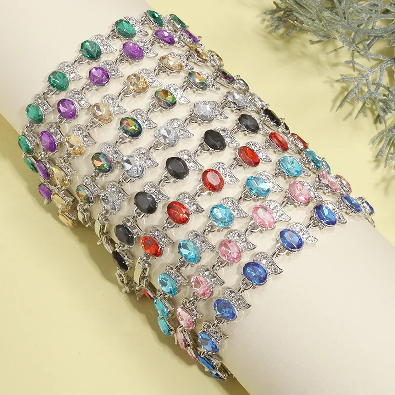 Metal Color: Antique Silver Plated - Fashion Exquisite Color Crystal Inlaid Ladies Charm Bracelet Engagement Wedding Jewelry