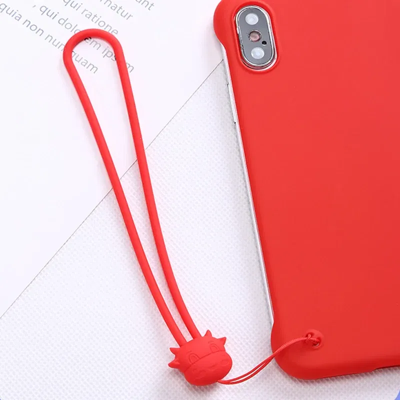 Color: Red / Pink - Cartoon cow silicone lanyard liquid short wrist lanyard creative warm hand treasure U disk sling silicone mobile phone lanyard