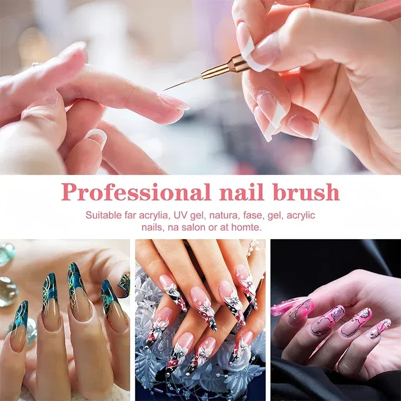 Color: Army Green - 1Pcs French Stripe Nail Art Liner Brush Set Pink Tips Ultra-thin Line Drawing Pen Carved UV Gel Painting Brushes Manicure Tools