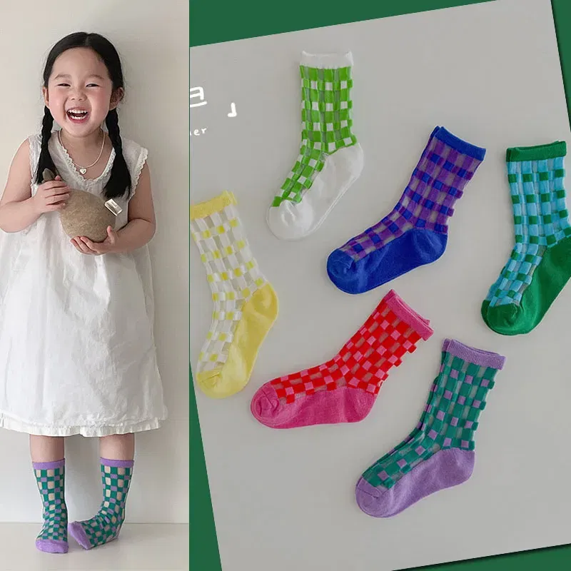 Color: Sky blue, Size: 7-9T - Boys Summer Socks Girls Thin Socks Trendy Pattern Crew Socks Children Socks 3 Pairs